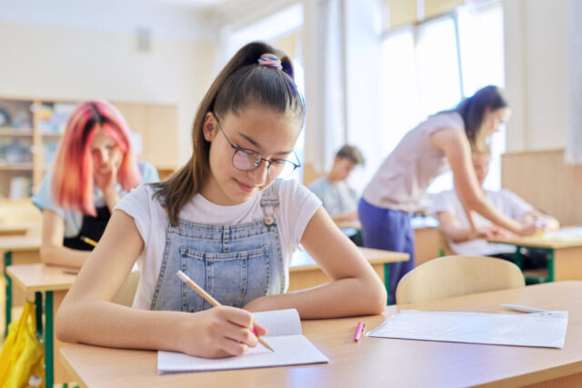 Lesson,In,Class,Of,Teenage,Children,,In,Front,Girl,13,